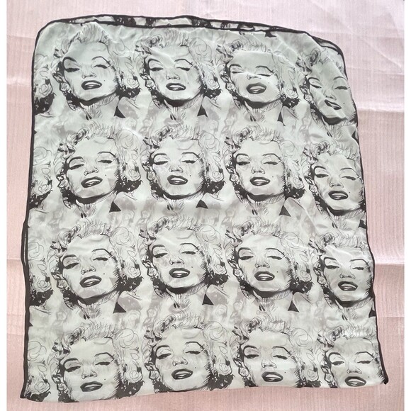 Marilyn Monroe Scarf Wrap Shawl – Pastel Cyan With Black Faces – 64"x29" - Picture 1 of 5
